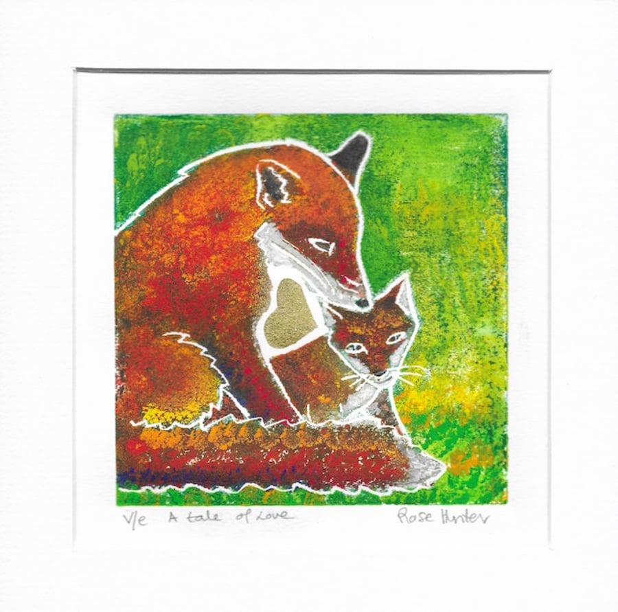 A Tale of Love - original hand painted lino print 002