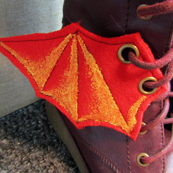 Steampunk Fabric Boot Wings Bat Wings Red Gold