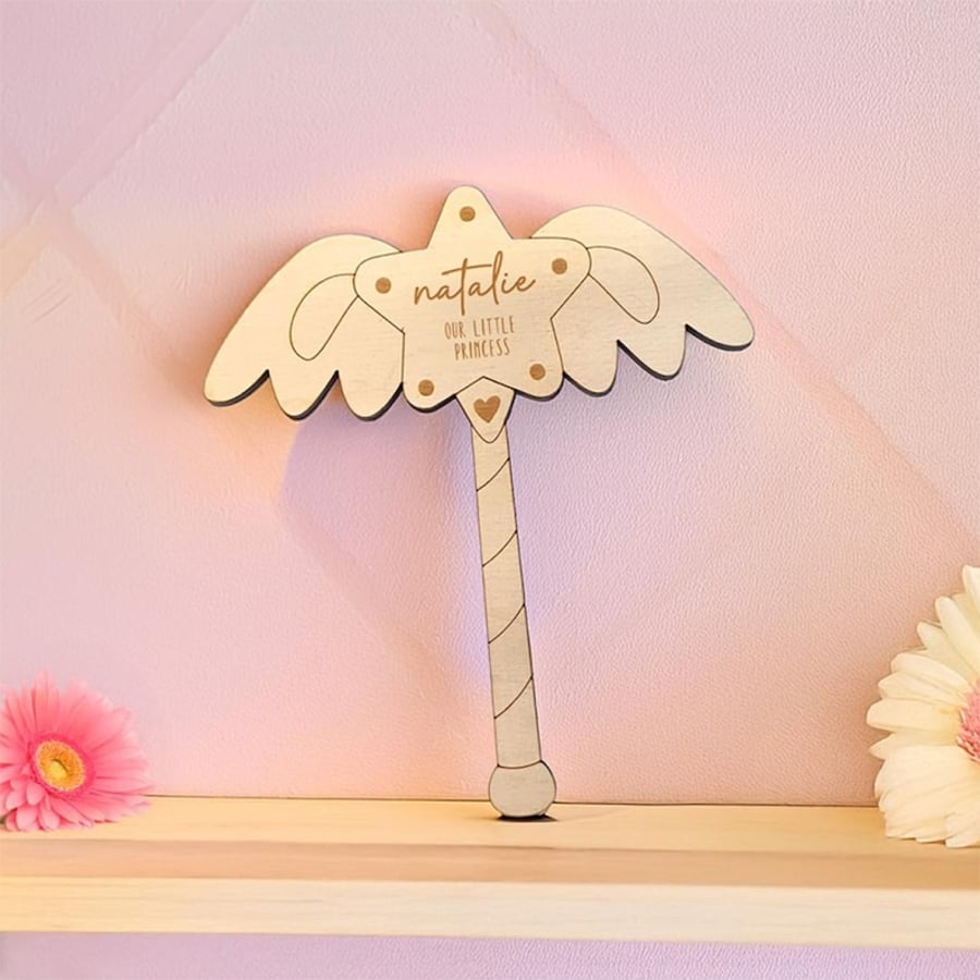 Personalised Fairy Wand with Wings – Engraved Wooden Magic Wand Gift for Kids