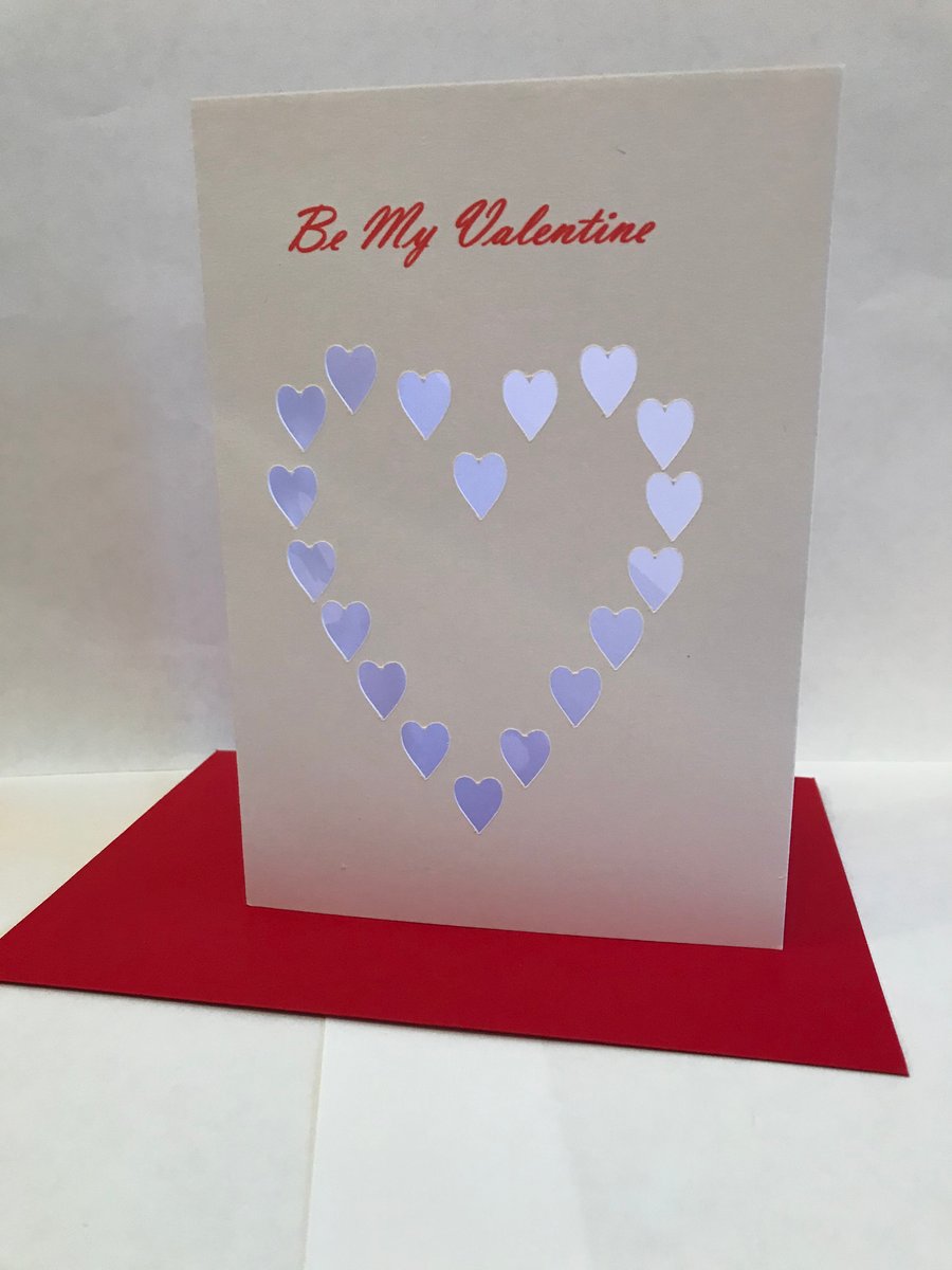 Valentine's Day cards, Hearts card with red envelope handmade A6 