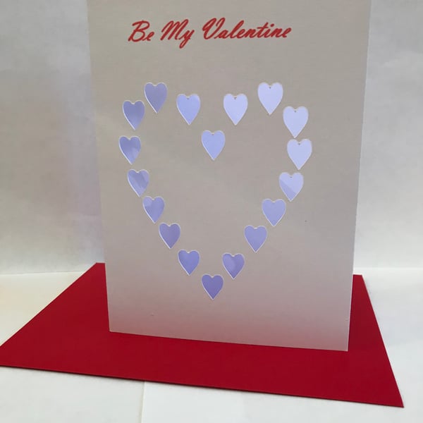 Valentine's Day cards, Hearts card with red envelope handmade A6 