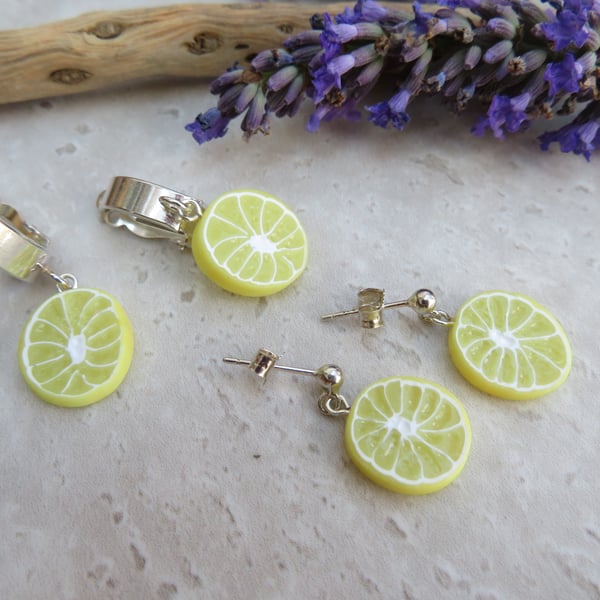 Juicy Miniature Lemon Slice Polymer Clay Earrings - Silver Studs or Clip-Ons