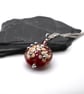 lampwork glass cranberry and gold glitter flower pendant necklace - Image 2
