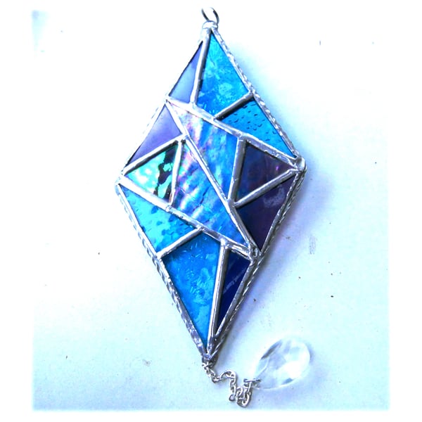 Stained Glass Diamond Suncatcher Handmade Turquoise Purple Triangles 