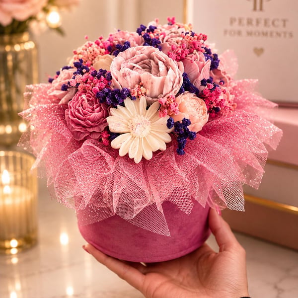 Luxury Flowerbox Candle Gift Set XLarge Handmade Soy Wax Candle Surprise Her Wit