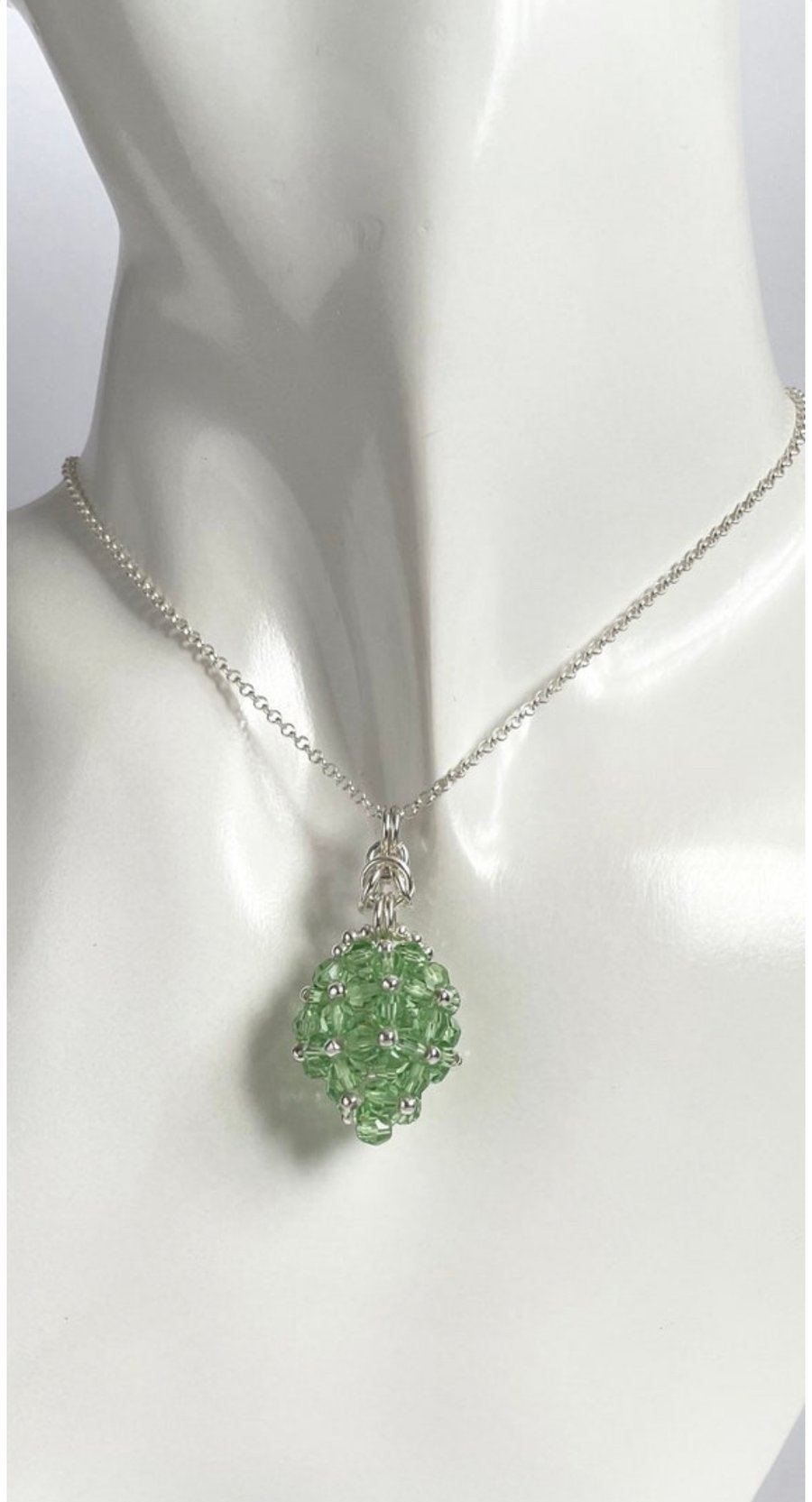 Crystal Green Egg Sterling Silver Pendant, with an 18 Inch Chain