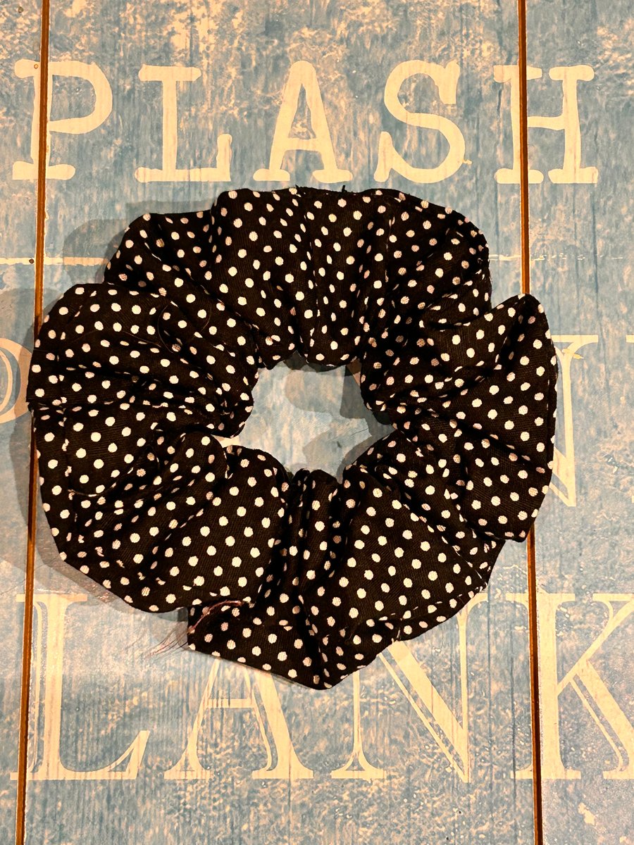 Hair band scrunchie black and white polka dot 