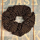 Hair band scrunchie black and white polka dot 