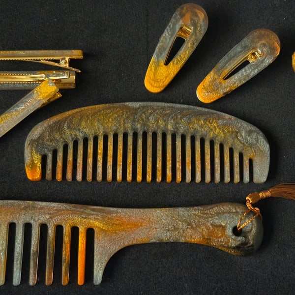 Handmade Resin Hair Accessories Set - Glitter Combs & Clips - Unique Hair Stylin