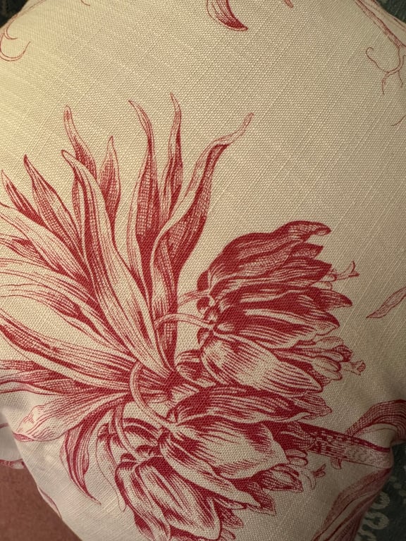 Handmade Red Floral Toile Cushion