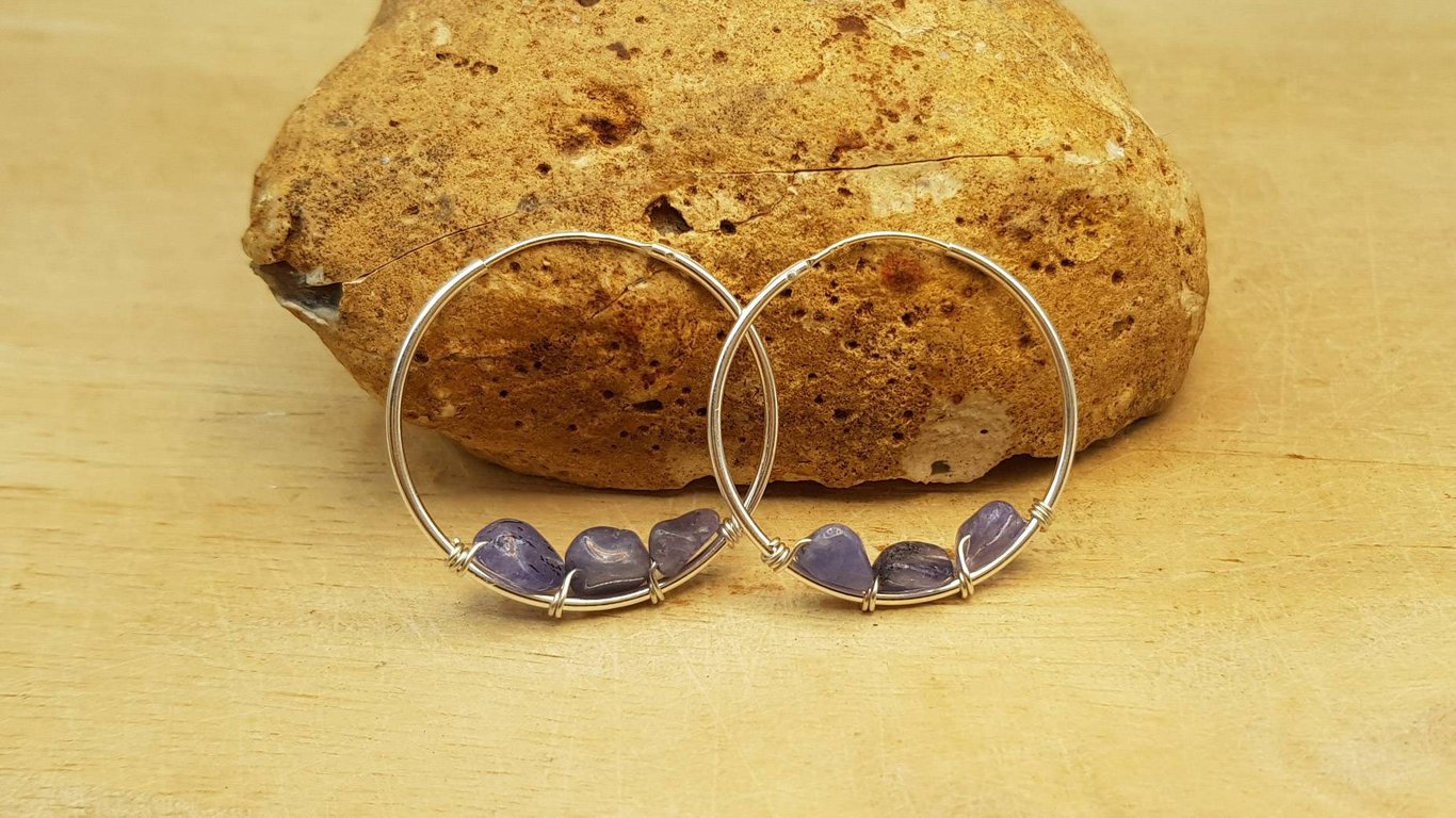 Tanzanite sleeper hoop earrings. December Birthstone. 925 sterling silver