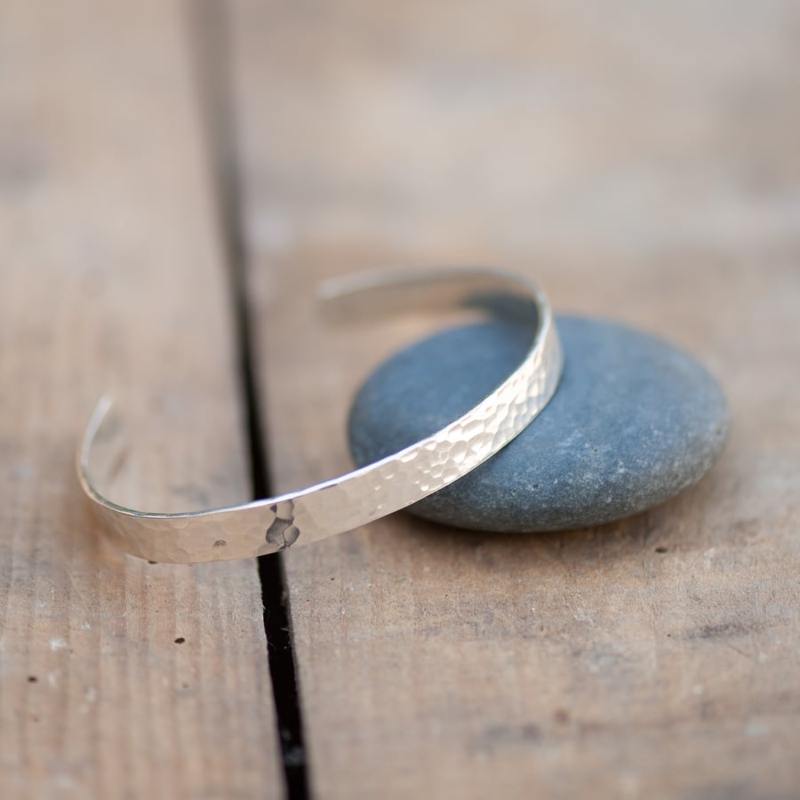 Hammered Cuff Bangle Handmade from Sterling Silver