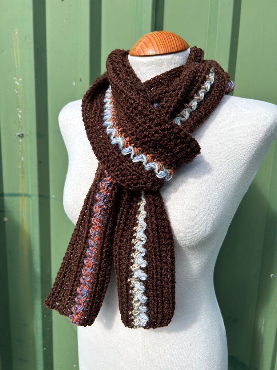 Chocolate brown textured handmade unique scarf neck warmer 