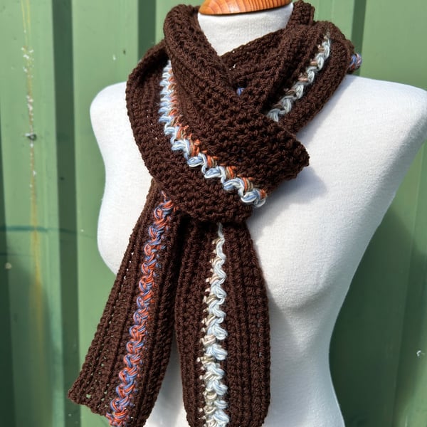 Chocolate brown textured handmade unique scarf neck warmer 