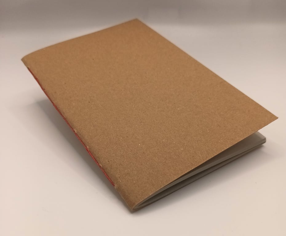 Hand bound, A6 Kraft cover Notebook, Red binding, Grey paper