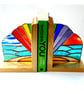 Stained Glass Rainbow Sea and Sky Bookends on Oak Stands Handmade Art - Image 6