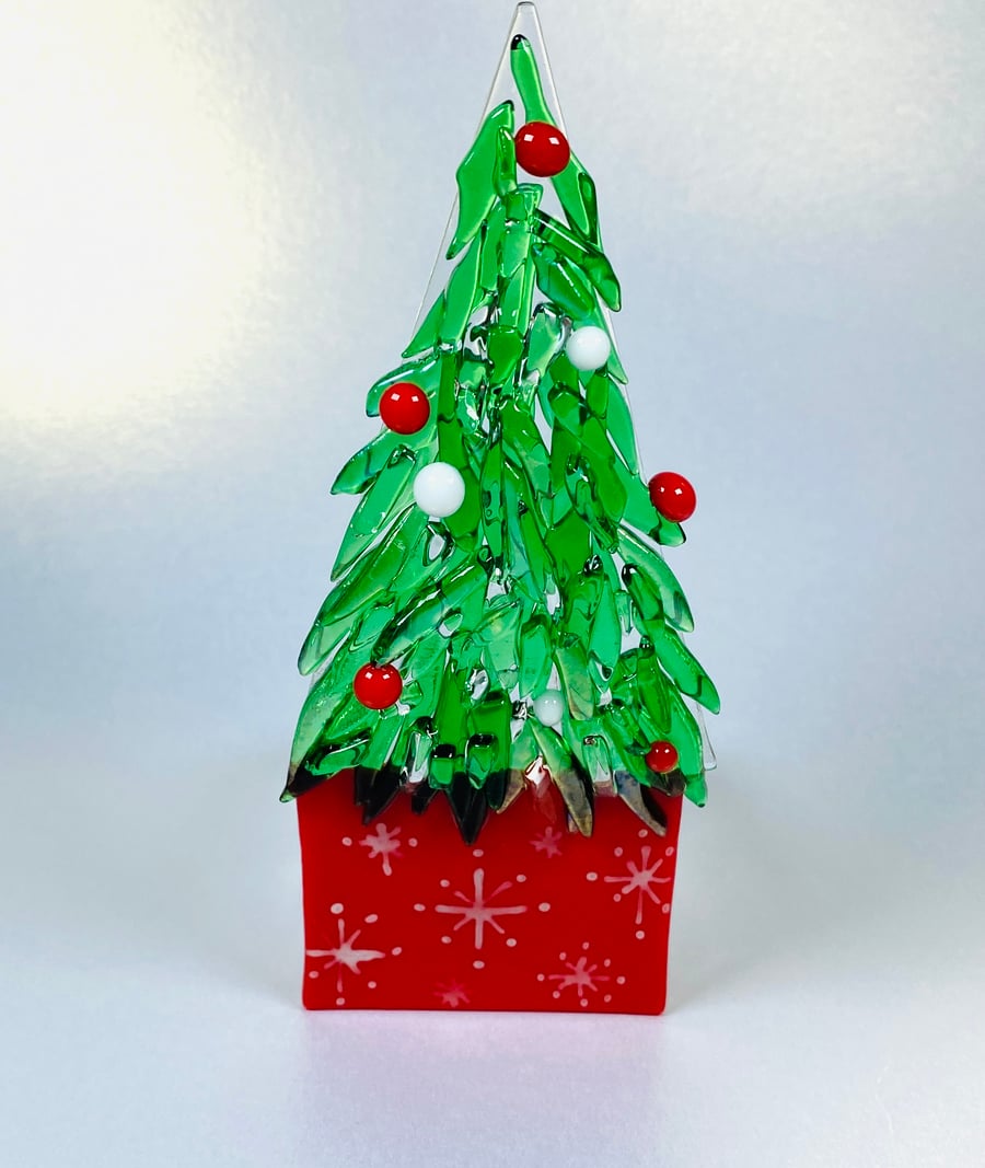 Fused glass Christmas tree with candle holder 