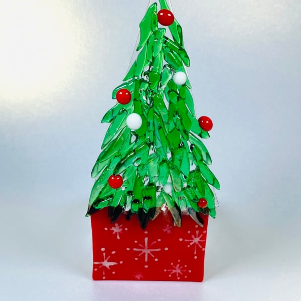 Fused glass Christmas tree with candle holder 