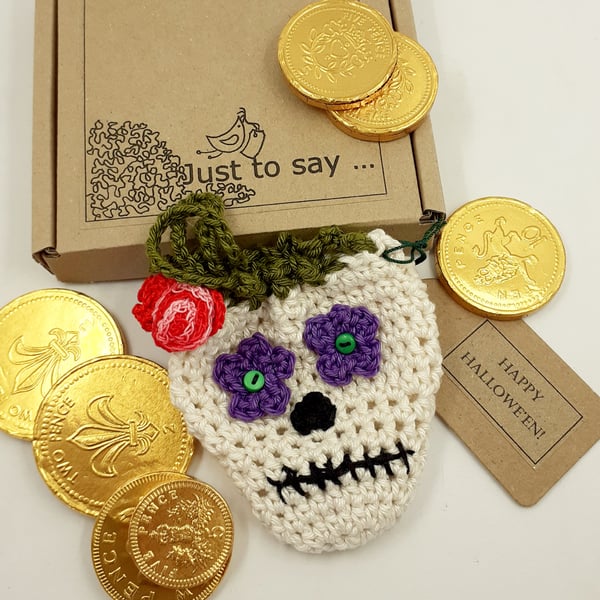 Small Crochet Sugar Skull Pouch