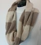 Knitted sttiped cream and brown infinity scarf cowl