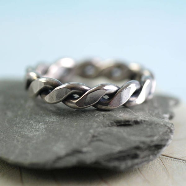 Celtic Silver Ring Twisted 2mm Wire - Chunky Mens Ring - Thumb Ring - Hammered
