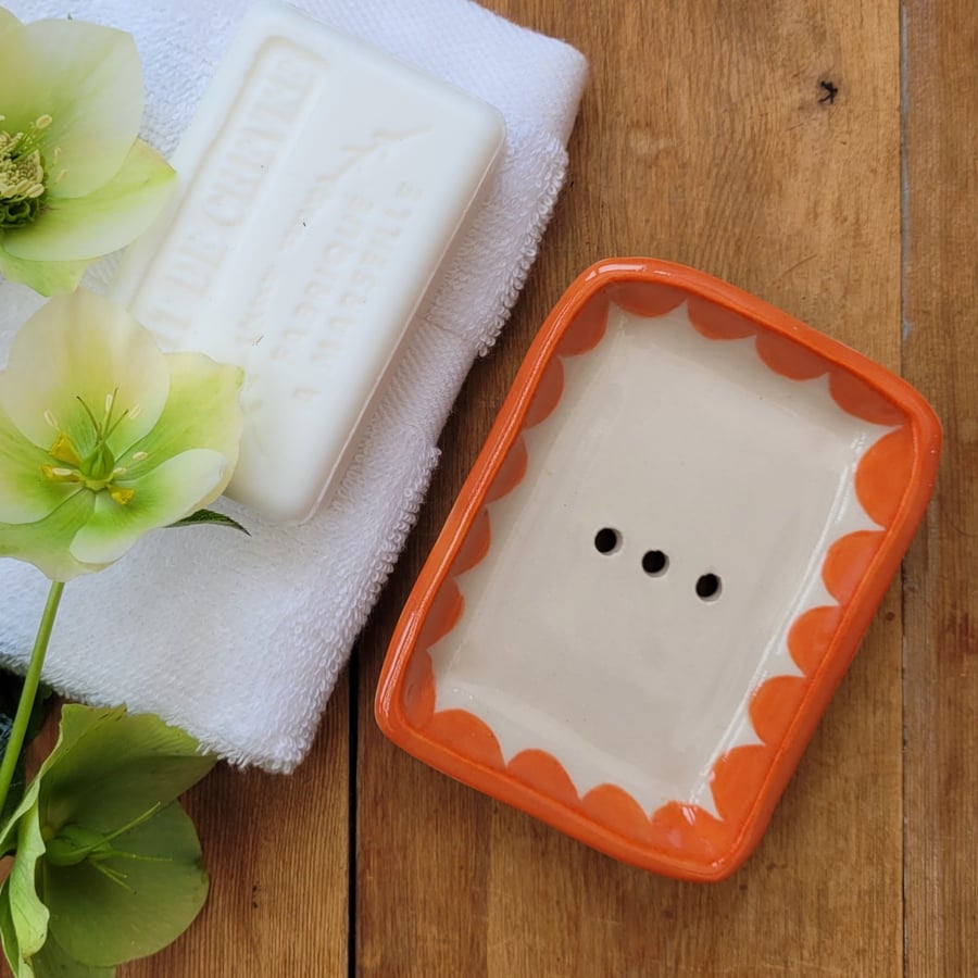 Orange scalloped Soap Dish