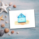 Watercolour Whimsical Beach Hut Naive Art Illustration