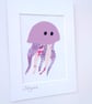 A lilac, purple and pink 'Jellyfish' fabric picture - 5x7 inches including mount - Image 4