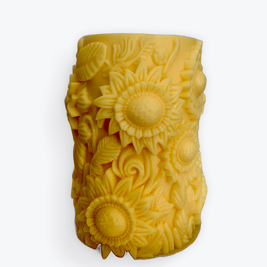 Sunflower Scented Flower-Shaped 100% Organic Wax Pillar Candle