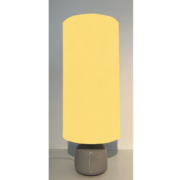 Lemon yellow cotton drum extra tall cylindrical lampshade, with a white lining