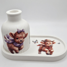 Highland Cow Vase & Tray Set - Scottish Sunflower Home Decor - Handmade Gift