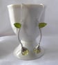 Lime Blossom Flower Bud Earrings with Vesuvianite Leaf, Sterling & Fine Silver