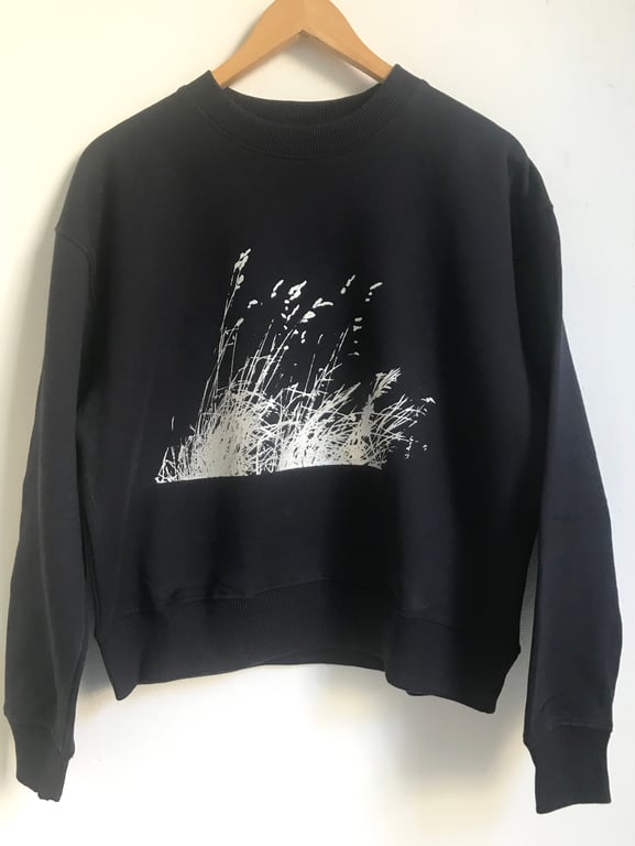 Wild Grasses Womens navy blue printed sweatshirt organic cotton warm jumper 