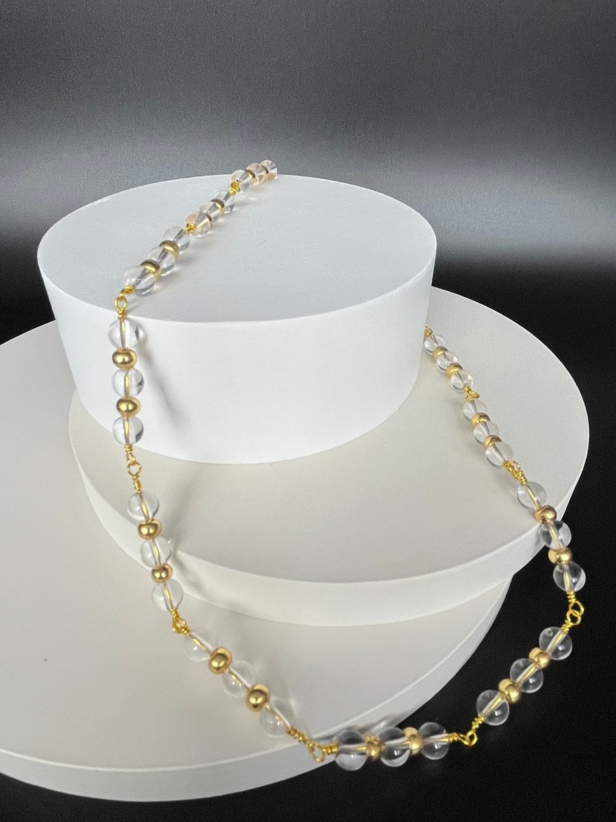 Clear Quartz rosary linked necklace