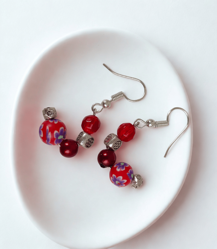 Ruby Red Half Hoop Earrings 