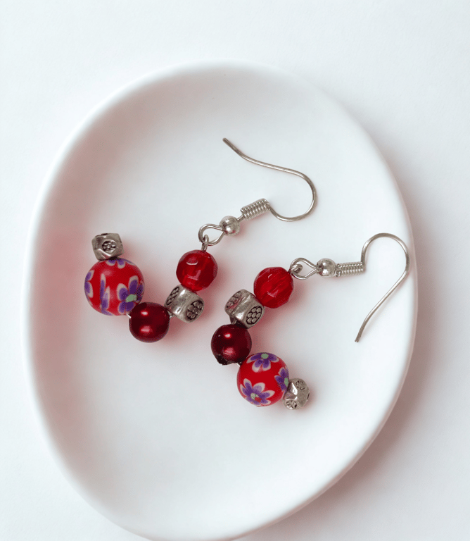 Ruby Red Half Hoop Earrings 
