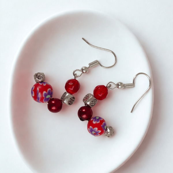 Ruby Red Half Hoop Earrings 