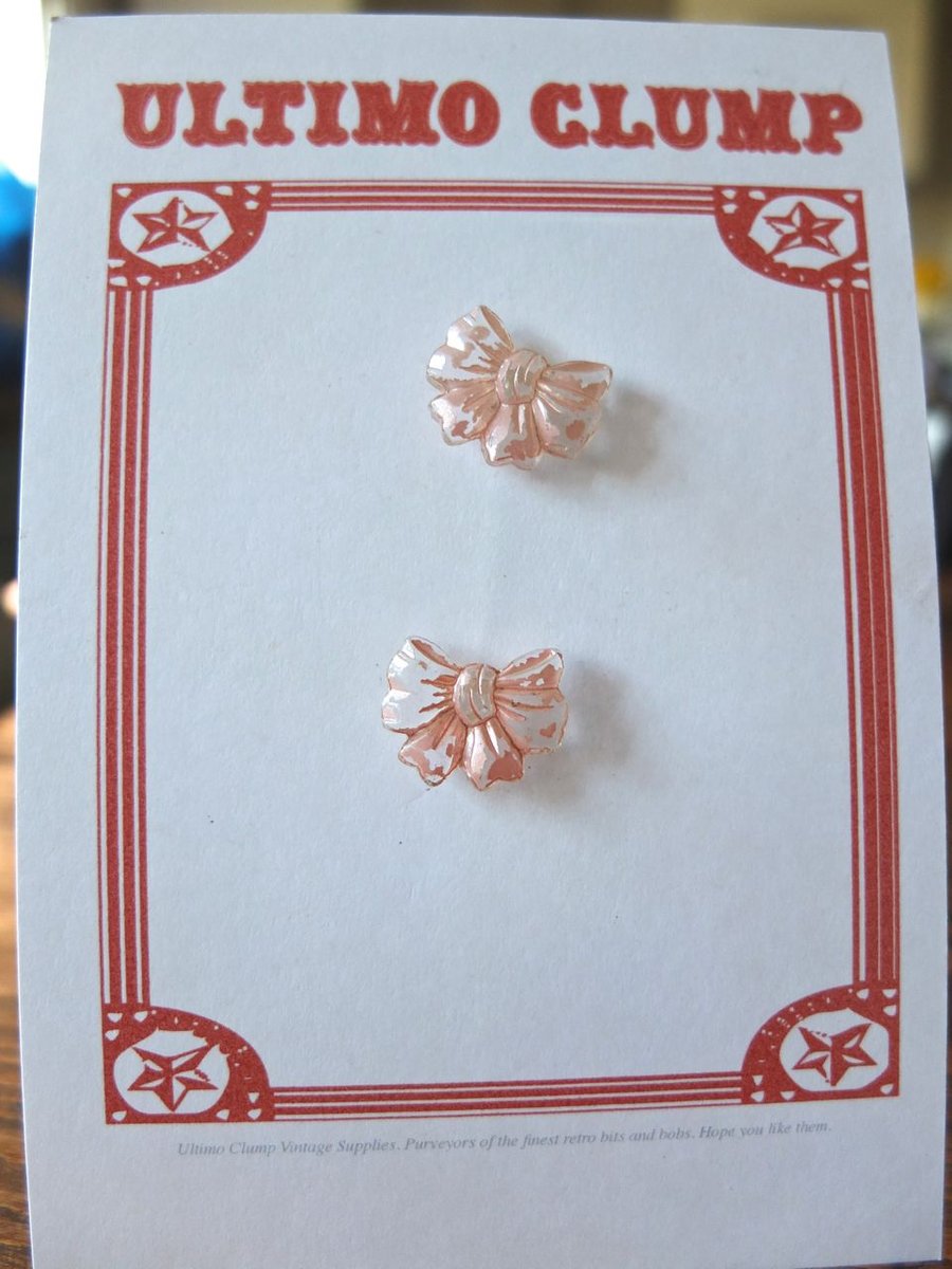 2 Vintage Pink Glass Bow Buttons