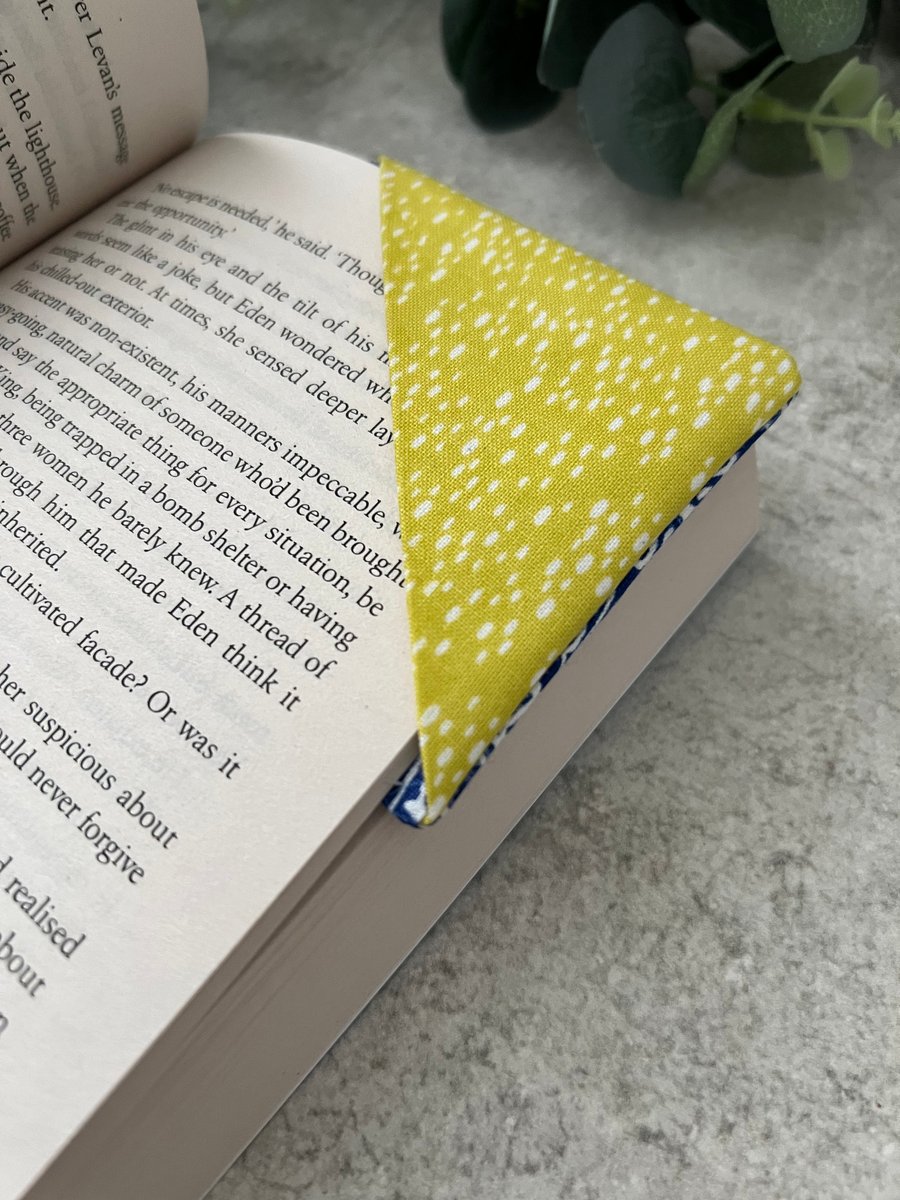 Fabric Corner Bookmark in Blue & Blue Floral Design