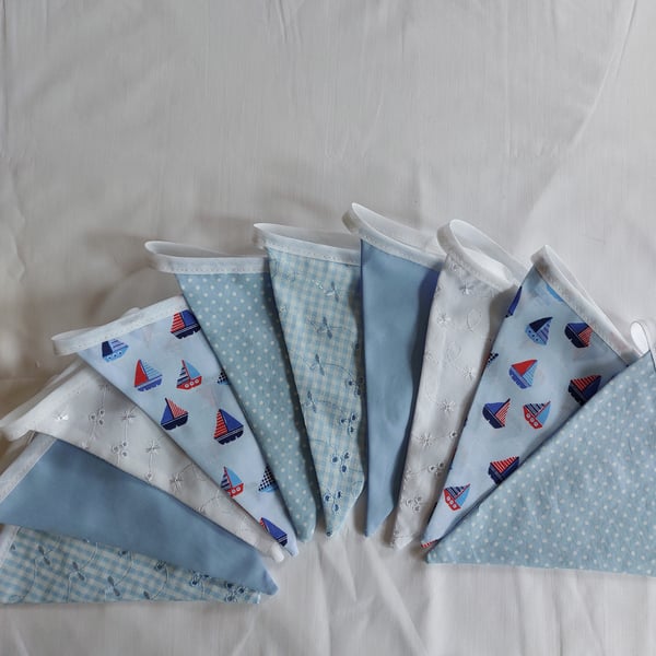 Bunting with sailing boats in baby blue