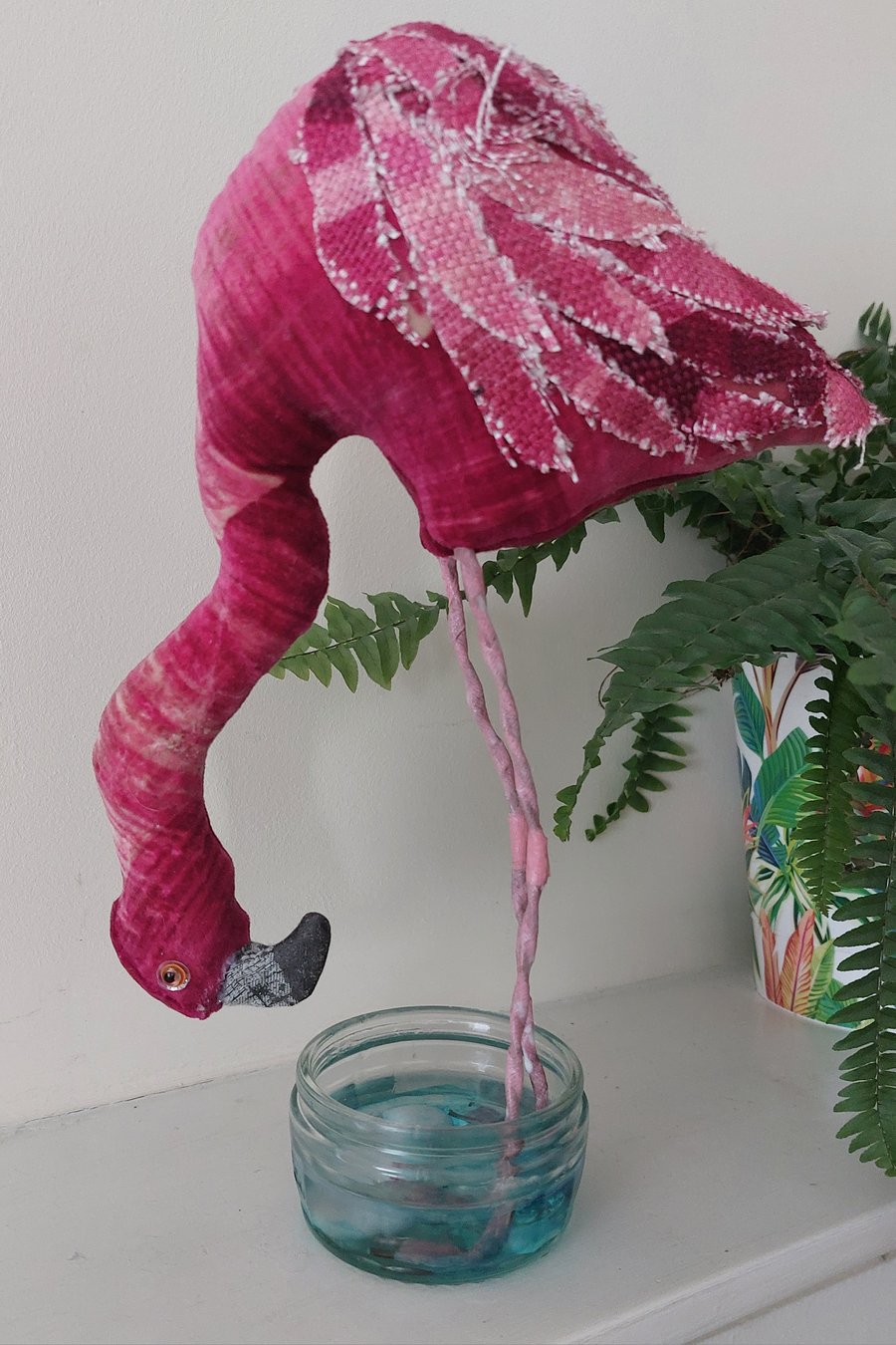 Flamingo inspired soft sculpture ornament decoration 
