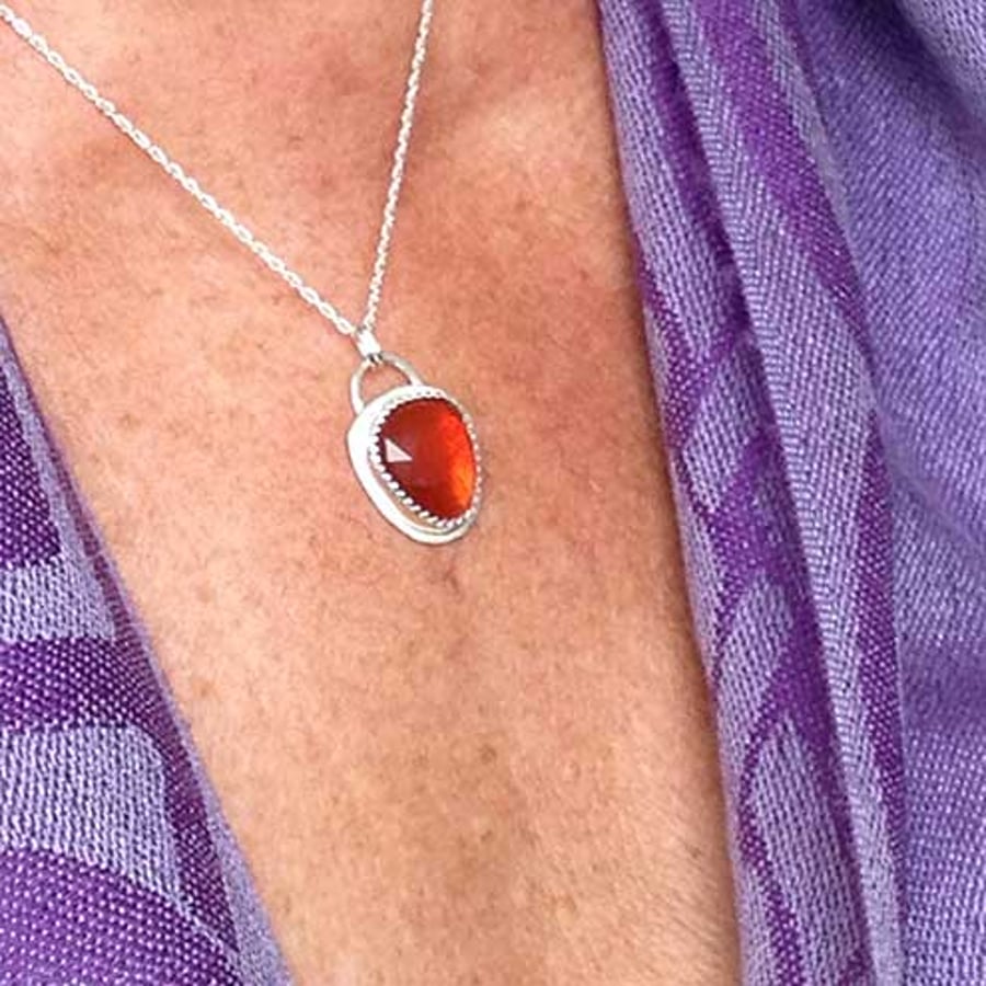 Autumn fire - Carnelian pendant  - Layering necklace