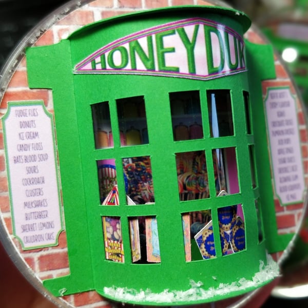 Wizard sweetshop - bauble decoration with handmade intricate 3D papercuts