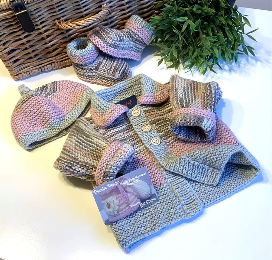 Baby Girl's Jacket, Booties & Hat Designer Gift Set 3-9 months size