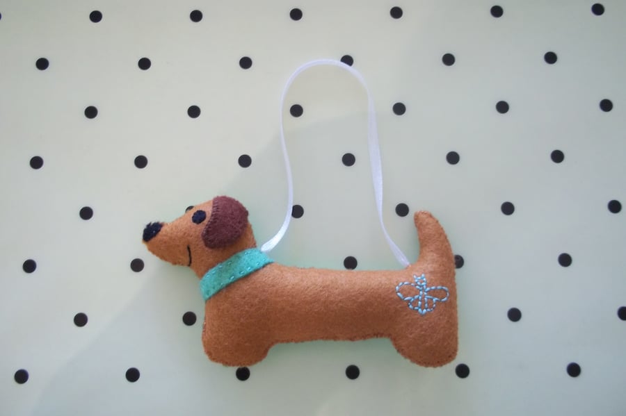  Felt Handmade Sausage Dog ornament. 