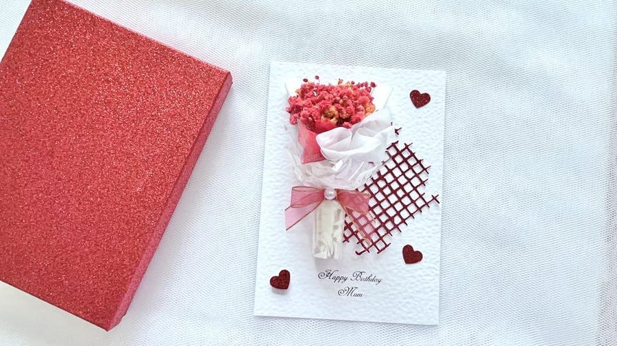 Personalized Dried Flower Birthday Card: Handmade 3D Gift C651