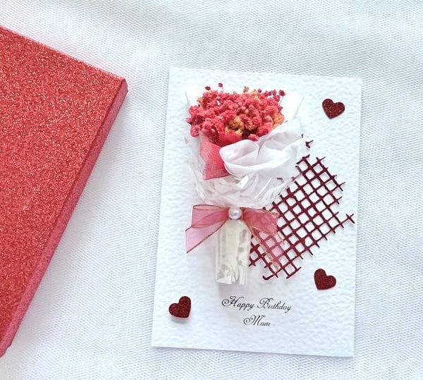 Personalized Dried Flower Birthday Card: Handmade 3D Gift C651