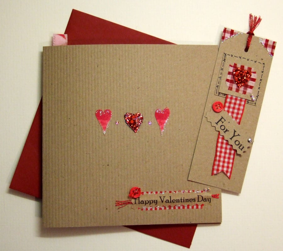 Valentine Card & Matching Bookmark Set,Handmade Card & Bookmark