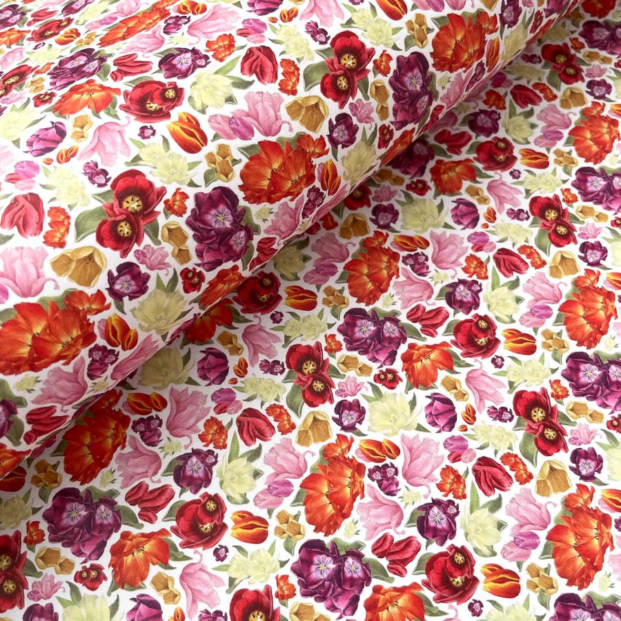 Colourful Tulip Gift Wrap with Matching Tag – Spring Floral Wrapping Paper 