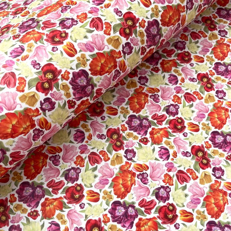 Colourful Tulip Gift Wrap with Matching Tag – Spring Floral Wrapping Paper 